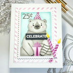 Waffle Flower Nesting Postage Collage Die and Party Bear Stencil Set celebrate