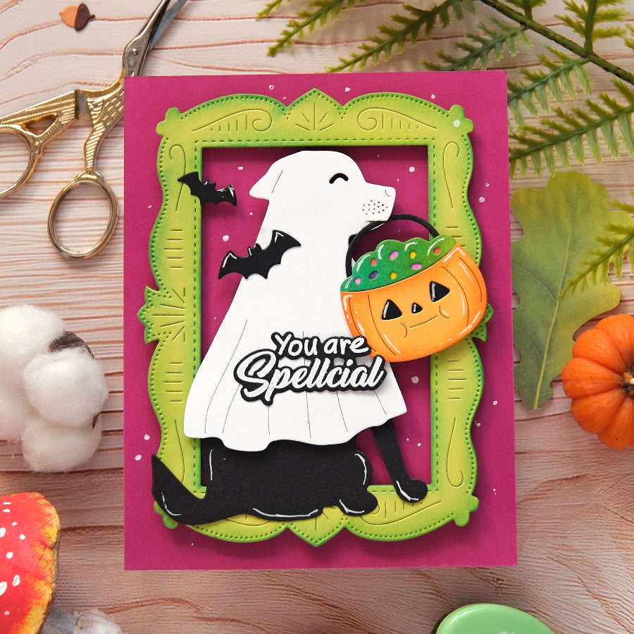 Waffle Flower Nesting Postage Collage Frames Dies 422606 ghost dog card