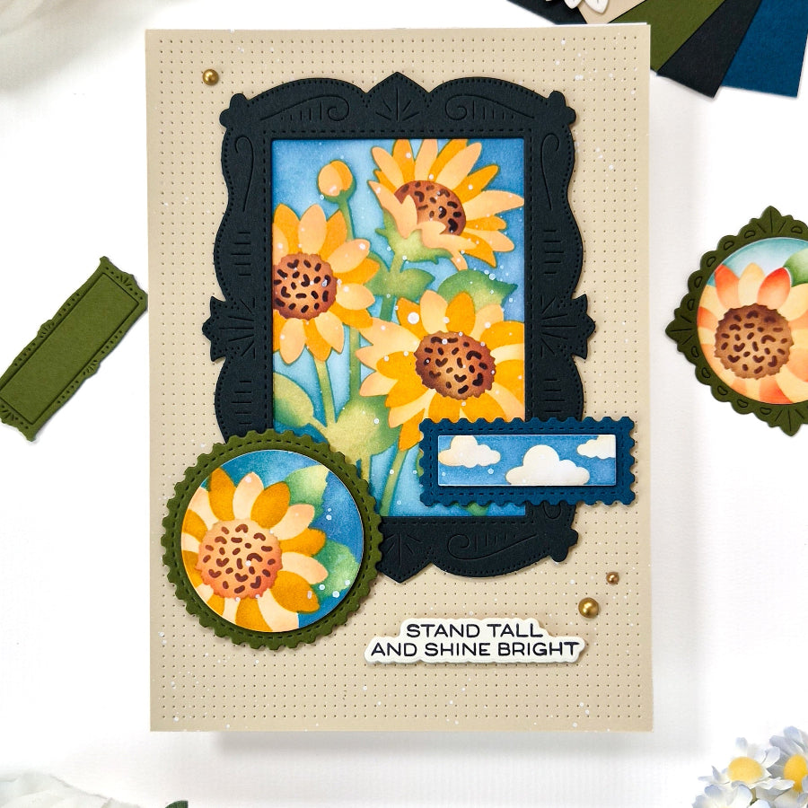 Waffle Flower Nesting Postage Collage Frames Dies 422606 stand tall sunflowers card