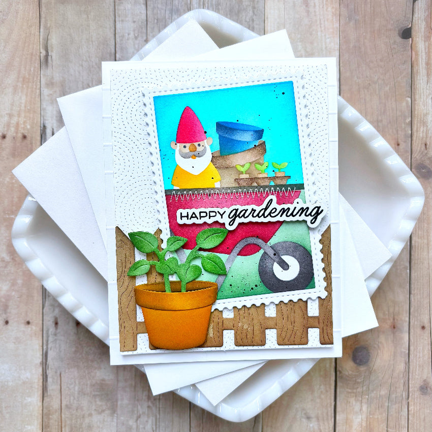 Waffle Flower Nesting Postage Collage Gardening Stencils 422495 red hat garden gnome