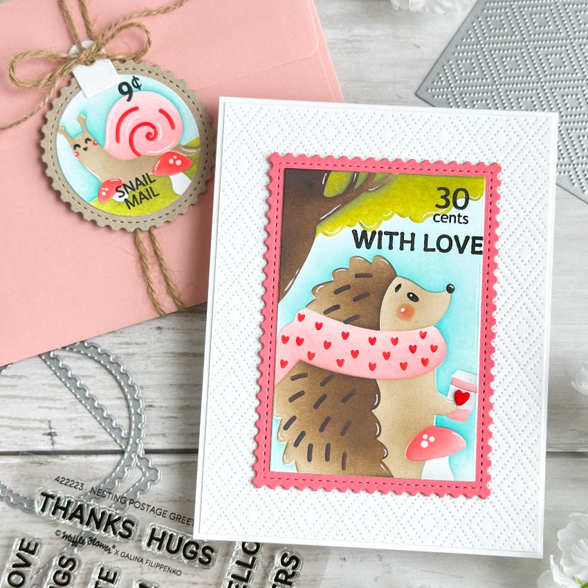 Waffle Flower Nesting Postage Collage Greetings Clear Stamps 422223 hearts