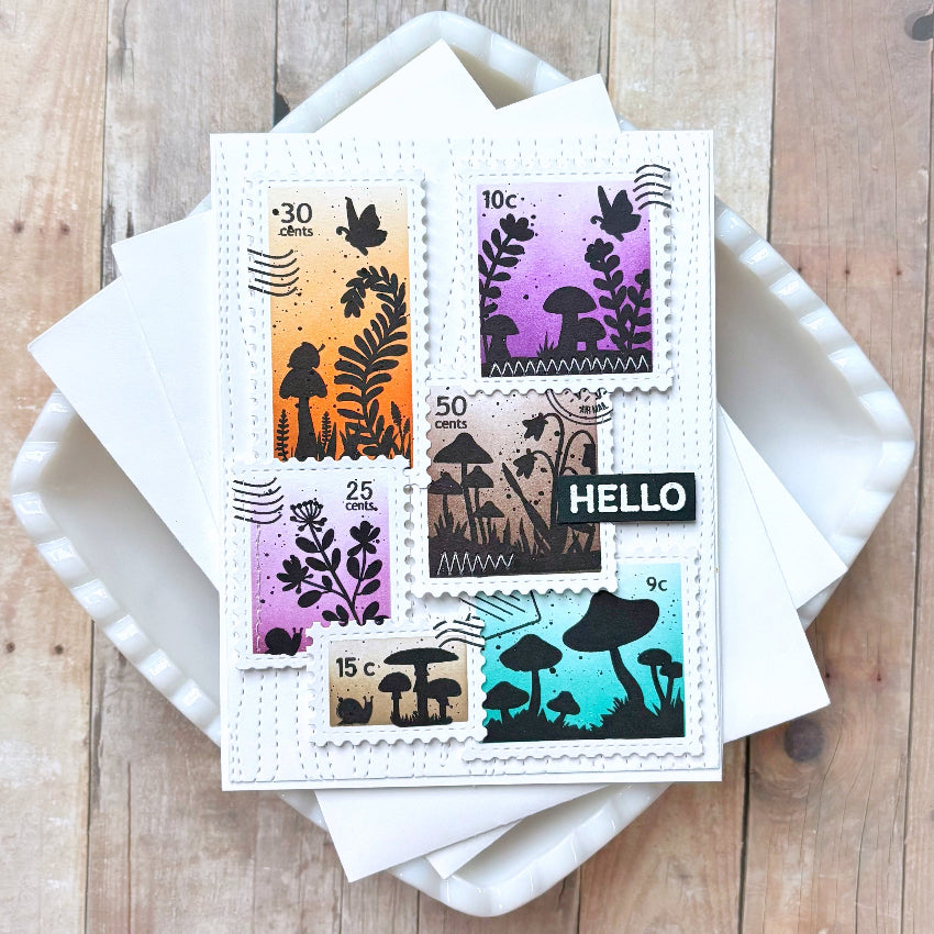 Waffle Flower Nesting Postage Collage Greetings Clear Stamps 422223 hello