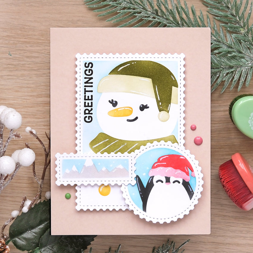 Waffle Flower Nesting Postage Collage Let it Snow Stencils 421915 greetings