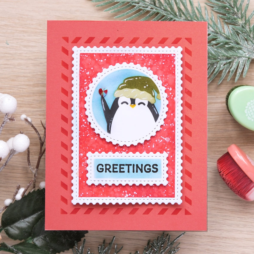 Waffle Flower Nesting Postage Collage Let it Snow Stencils 421915 penguin