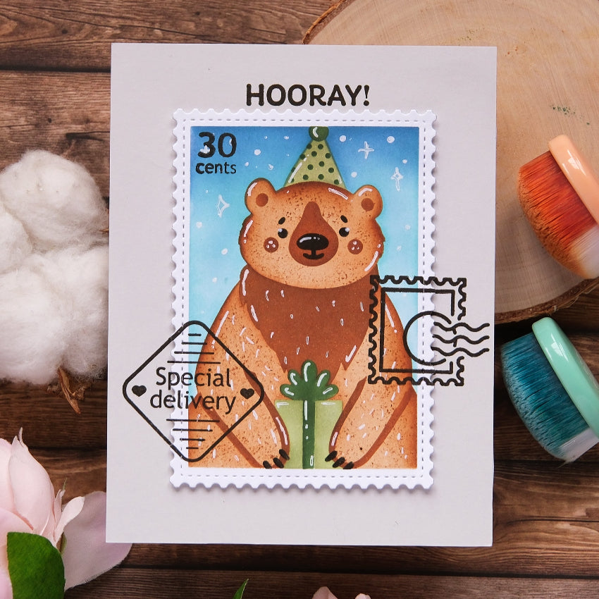 Waffle Flower Nesting Postage Collage Party Bear Stencils 421912 hooray