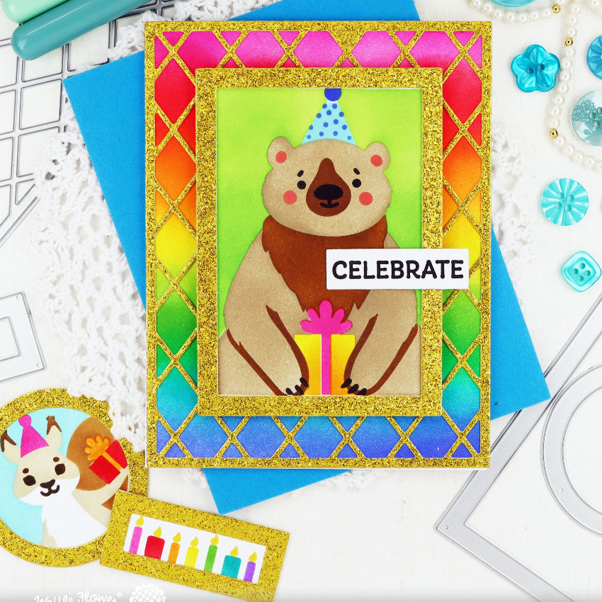 Waffle Flower Nesting Postage Collage Party Bear Stencils 421912 rainbow