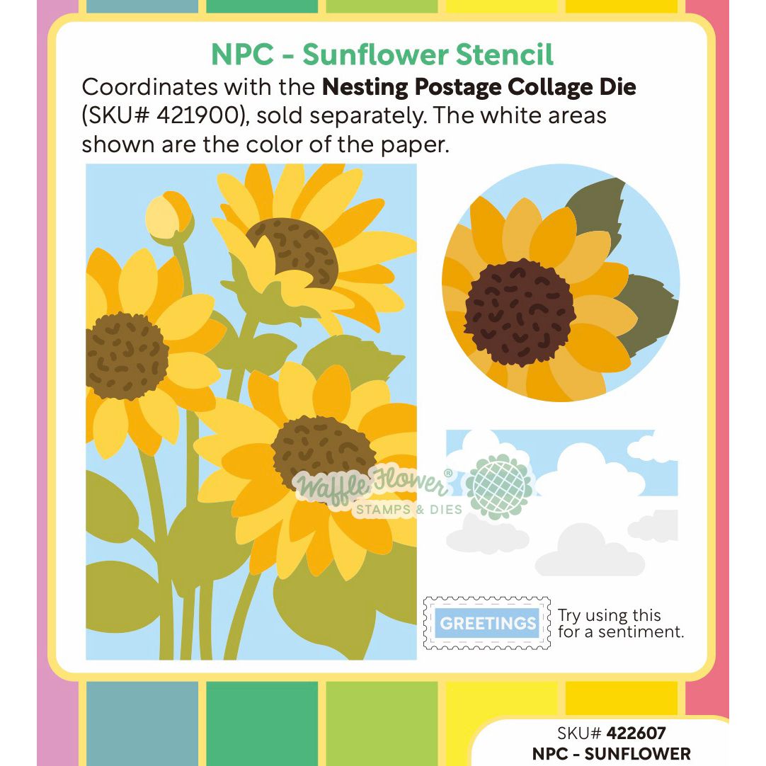 Waffle Flower Nesting Postage Collage Sunflower Stencils 422607 idea sheet