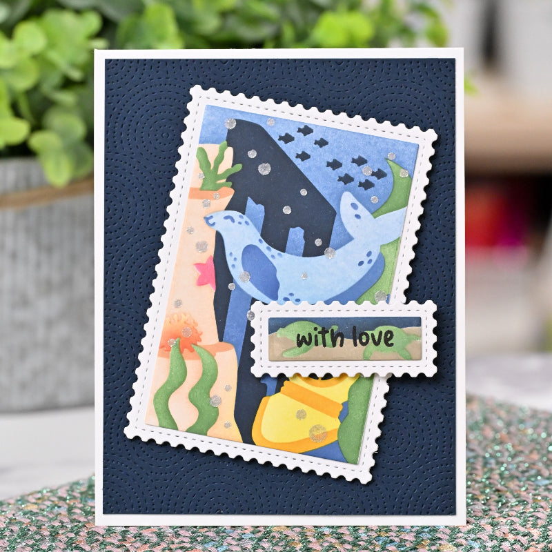 Waffle Flower Nesting Postage Collage Under the Sea Stencils 422464 dark blue