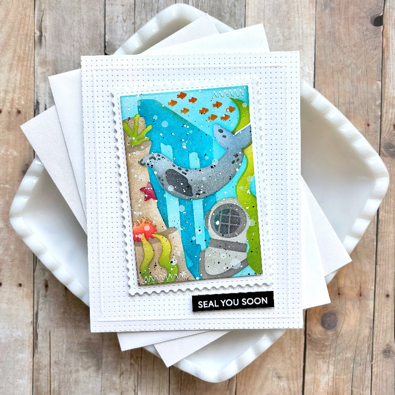 Waffle Flower Nesting Postage Collage Under the Sea Stencils 422464 school of fish
