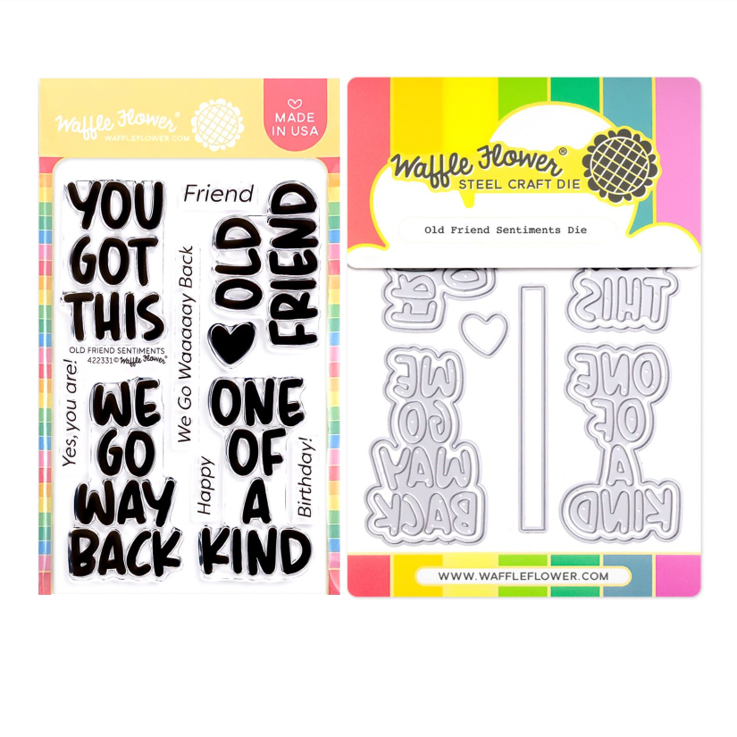 Waffle Flower Old Friend Sentiments Clear Stamp and Die Set