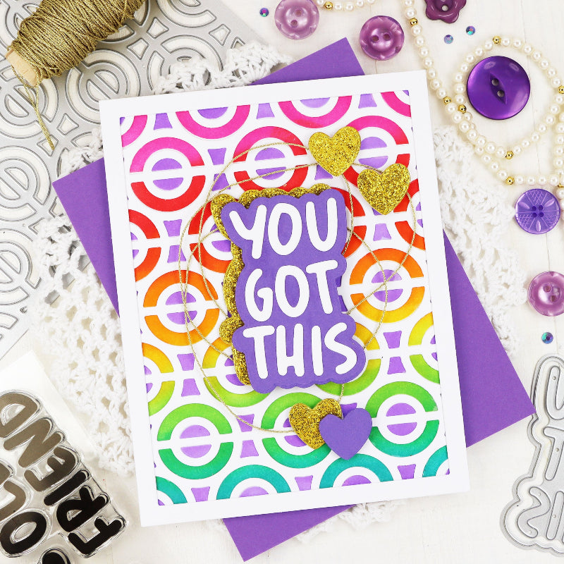 Waffle Flower Old Friend Sentiments Clear Stamp and Die Set rainbow