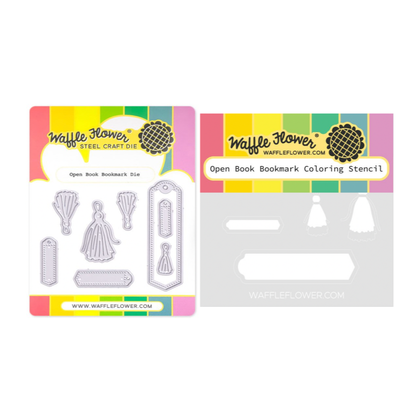 Waffle Flower Open Book Bookmark Die and Coloring Stencil Set