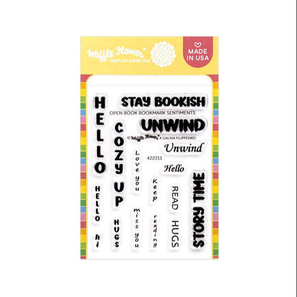 Waffle Flower Open Book Bookmark Sentiments Clear Stamps 422211
