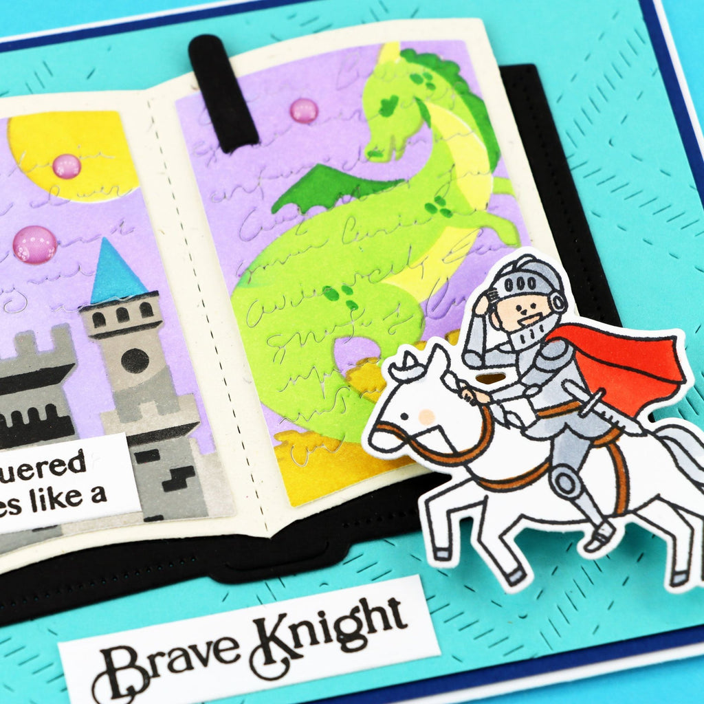Waffle Flower Open Book Die and Open Book Dragon Castle Stencil Set knight