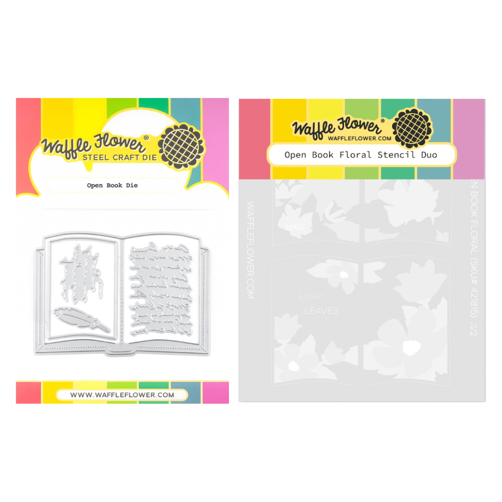 Waffle Flower Open Book Die and Open Book Floral Stencil Set