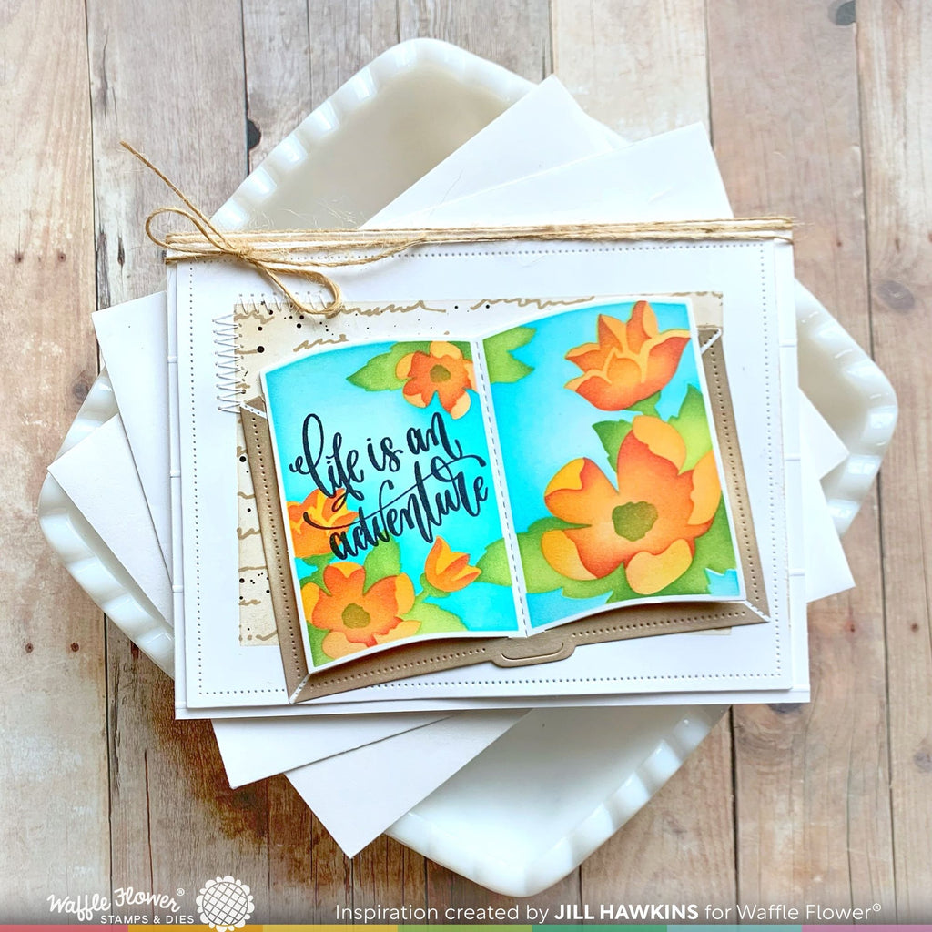 Waffle Flower Open Book Die and Open Book Floral Stencil Set adventure
