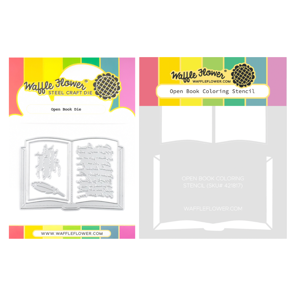 Waffle Flower Open Book Die and Open Book Stencil Set