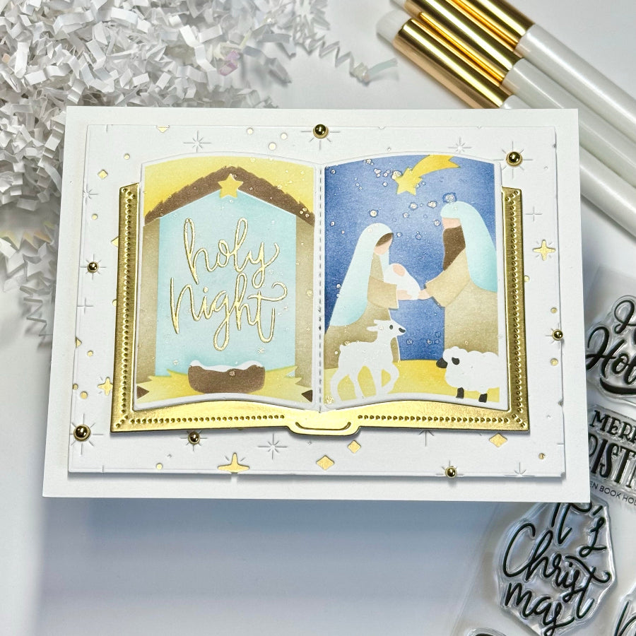 Waffle Flower Open Book Nativity Stencils 422128 golden