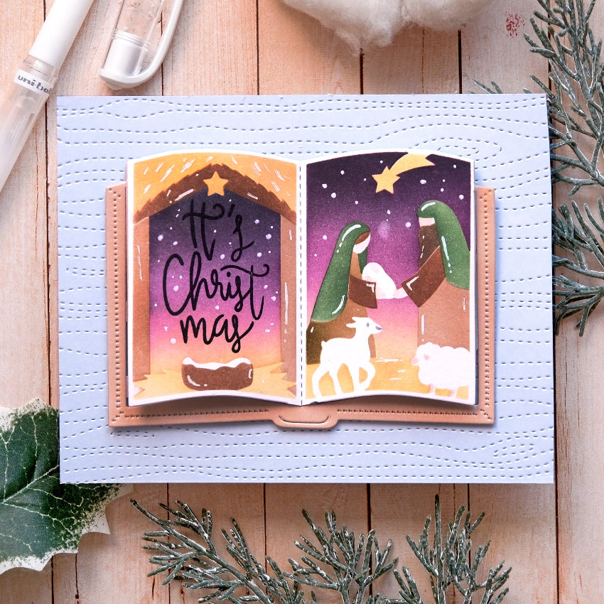 Waffle Flower Open Book Nativity Stencils and Die Set manger