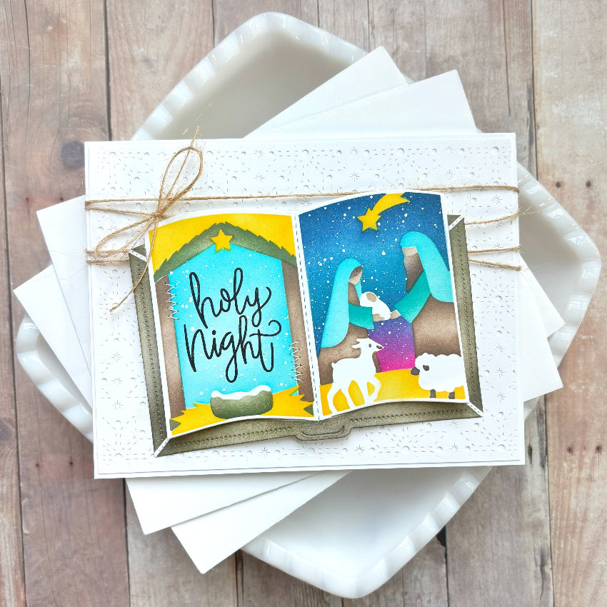 Waffle Flower Open Book Nativity Stencils and Die Set stars