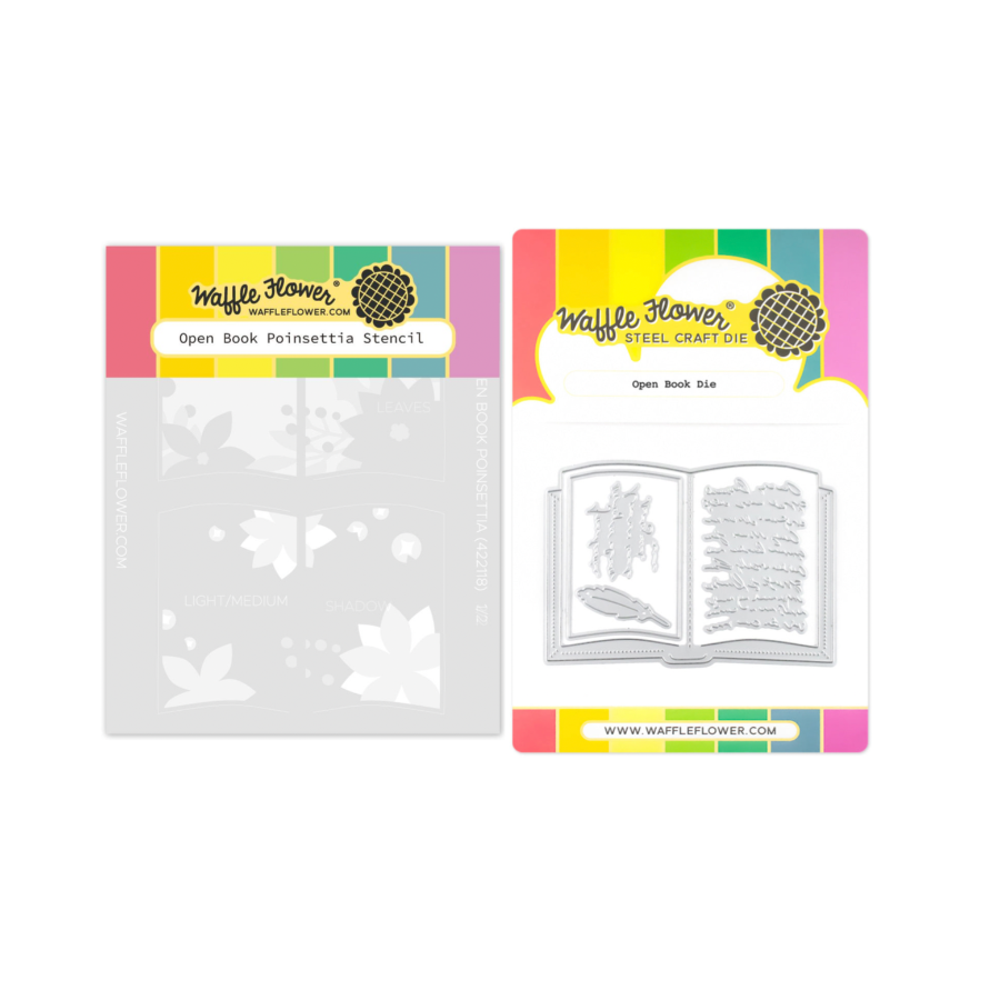 Waffle Flower Open Book Poinsettia Stencil and Die Set