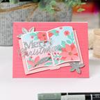 Waffle Flower Open Book Poinsettia Stencil and Die Set silver