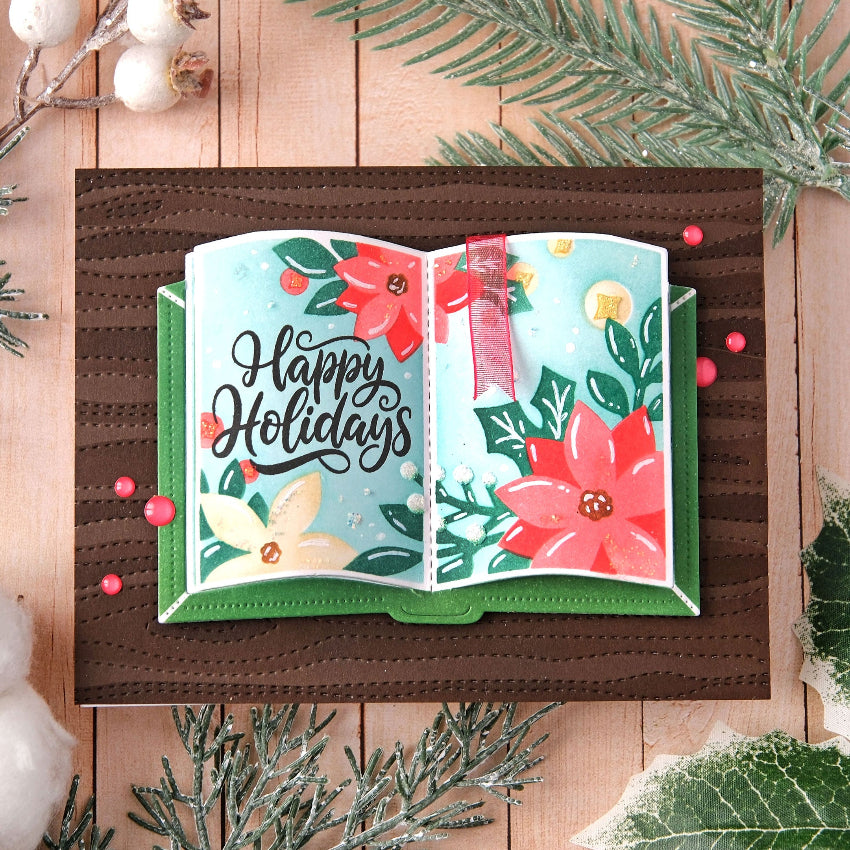 Waffle Flower Open Book Poinsettia Stencils 422118 holidays
