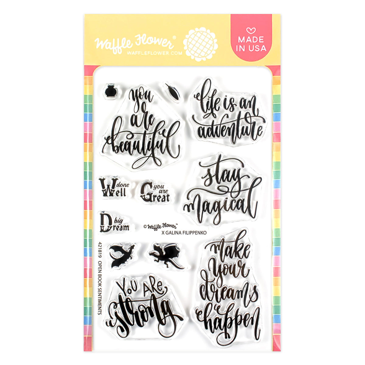 Waffle Flower Open Book Sentiments Clear Stamps 421819
