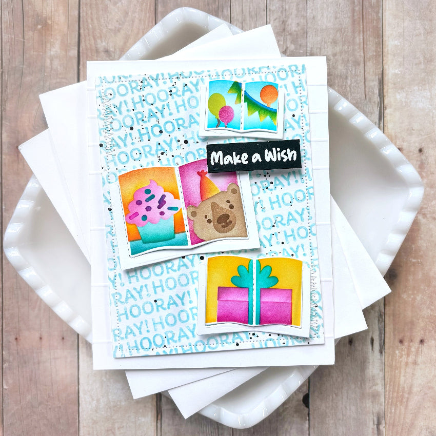 Waffle Flower Open Book Trio Birthday Stencils 422216 make a wish
