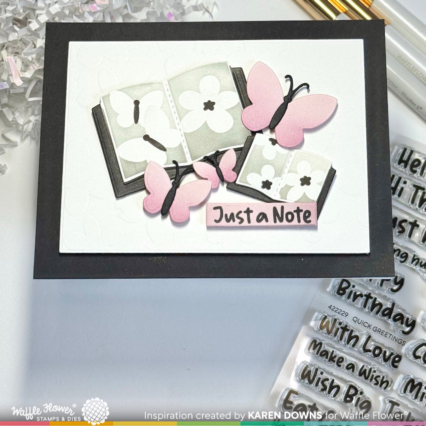 Waffle Flower Open Book Trio Die and Butterfly Stencil Set pink