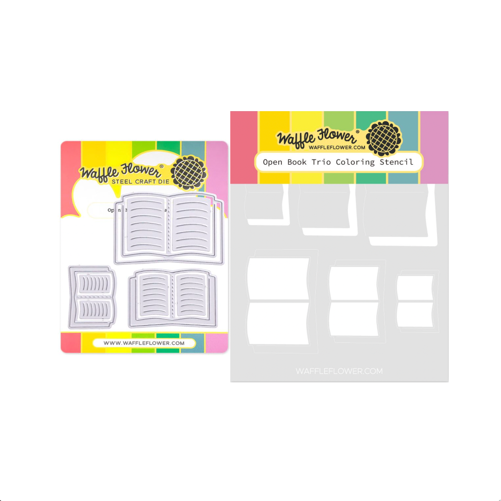 Waffle Flower Open Book Trio Die and Coloring Stencil Set