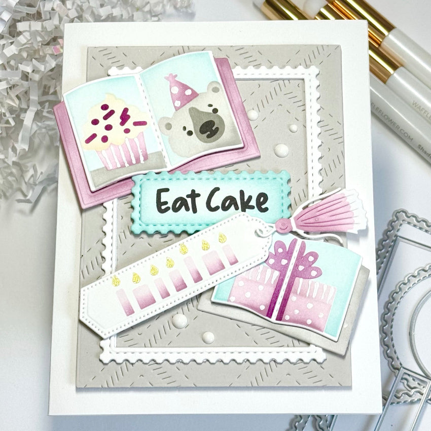 Waffle Flower Open Book Trio Die and Coloring Stencil Set cake