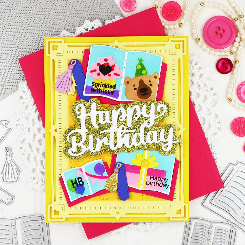 Waffle Flower Open Book Trio Die and Coloring Stencil Set yellow