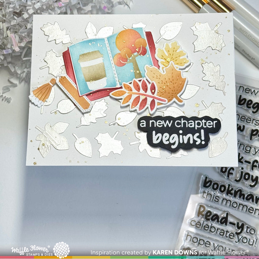 Waffle Flower Open Book Trio Die and Fall Stencil Set leaves