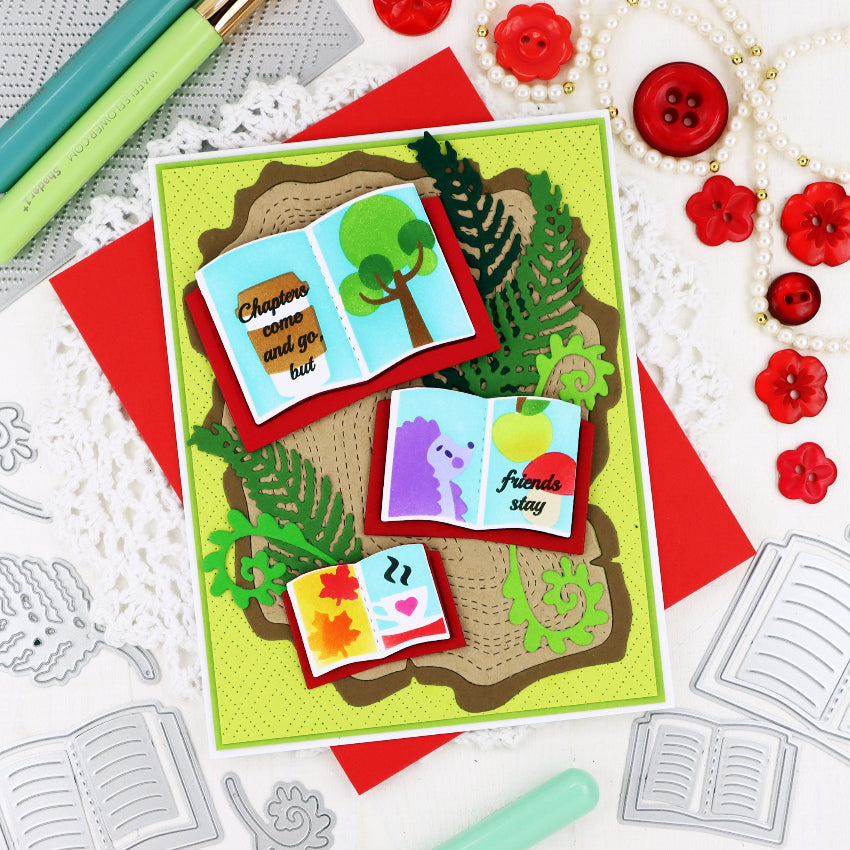 Waffle Flower Open Book Trio Fall Stencils 422218 greenery