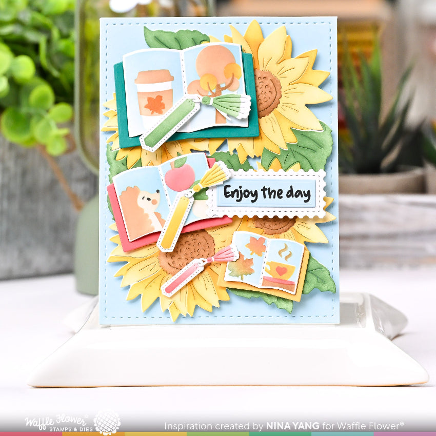 Waffle Flower Open Book Trio Fall Stencils 422218 sunflowers