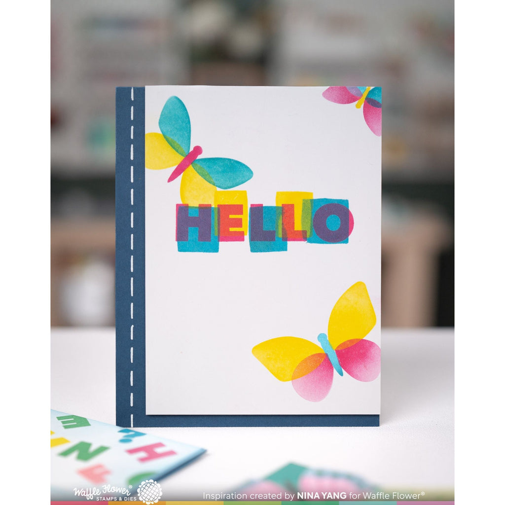 Waffle Flower Overlapping Alpha Clear Stamp and Die Set hello