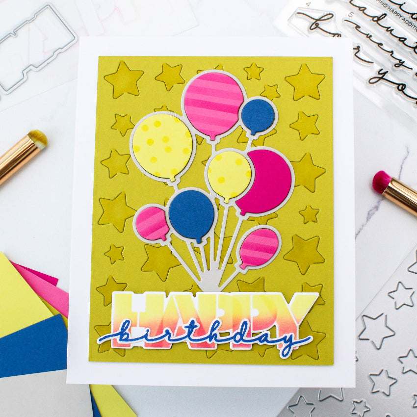 Waffle Flower Overlapping Happy Additions Clear Stamp and Die Set balloons