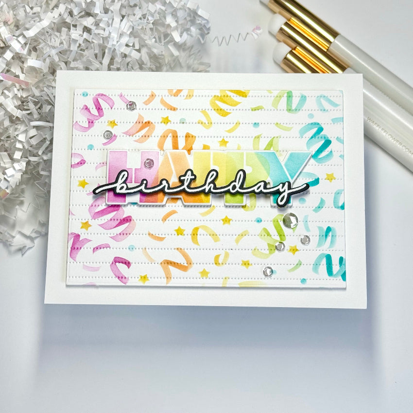 Waffle Flower Overlapping Happy Additions Clear Stamps 422095 birthday