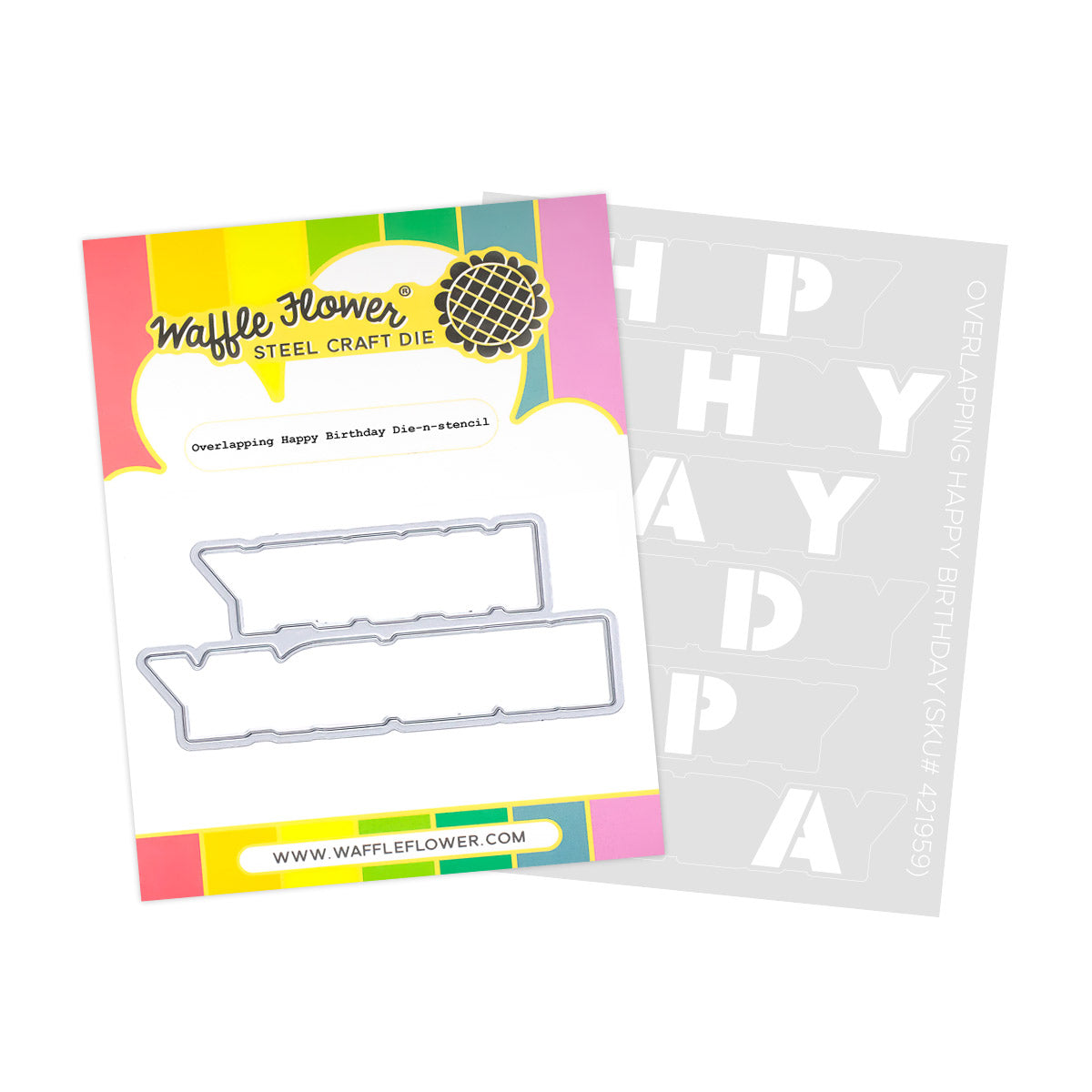 Waffle Flower Overlapping Happy Birthday Die n stencil Set 421959
