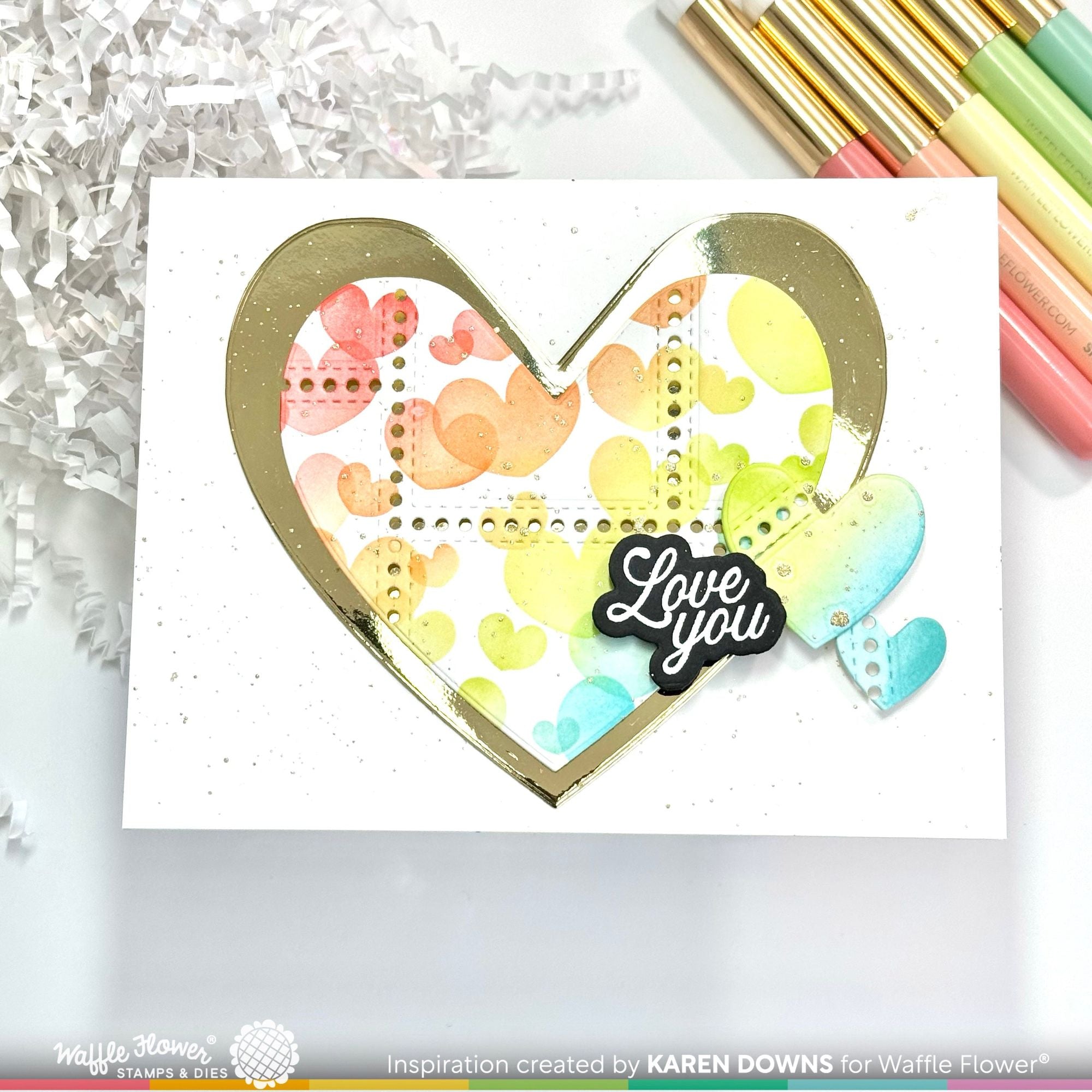 Waffle Flower Overlapping Hearts Stencils 421897 golden heart