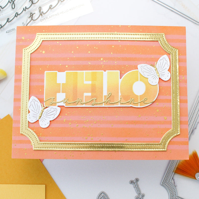 Waffle Flower Overlapping Hello Die n stencil 422101 butterflies