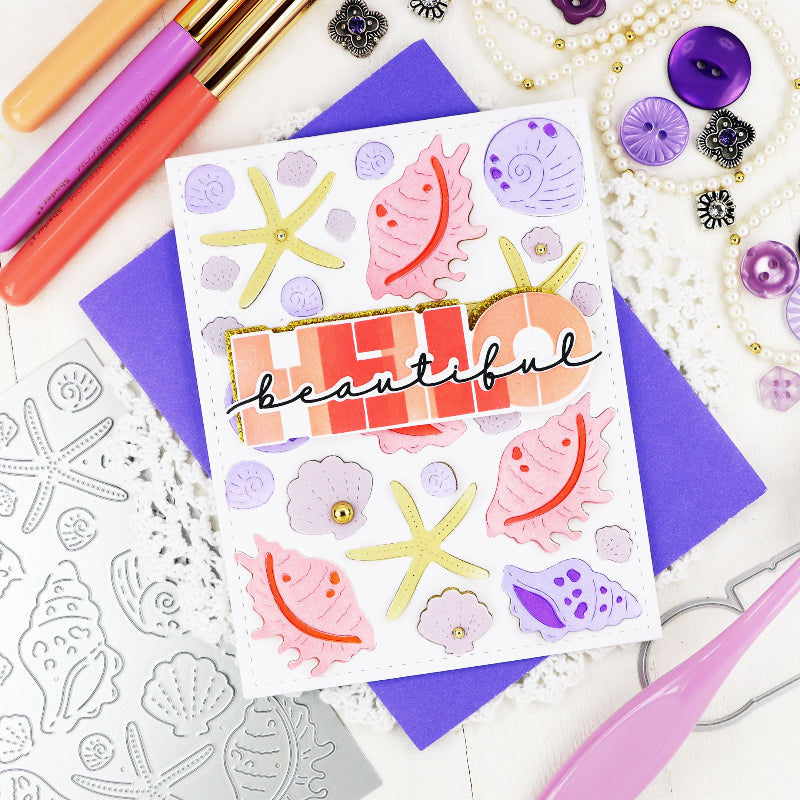 Waffle Flower Overlapping Hello Die n stencil 422101 shells