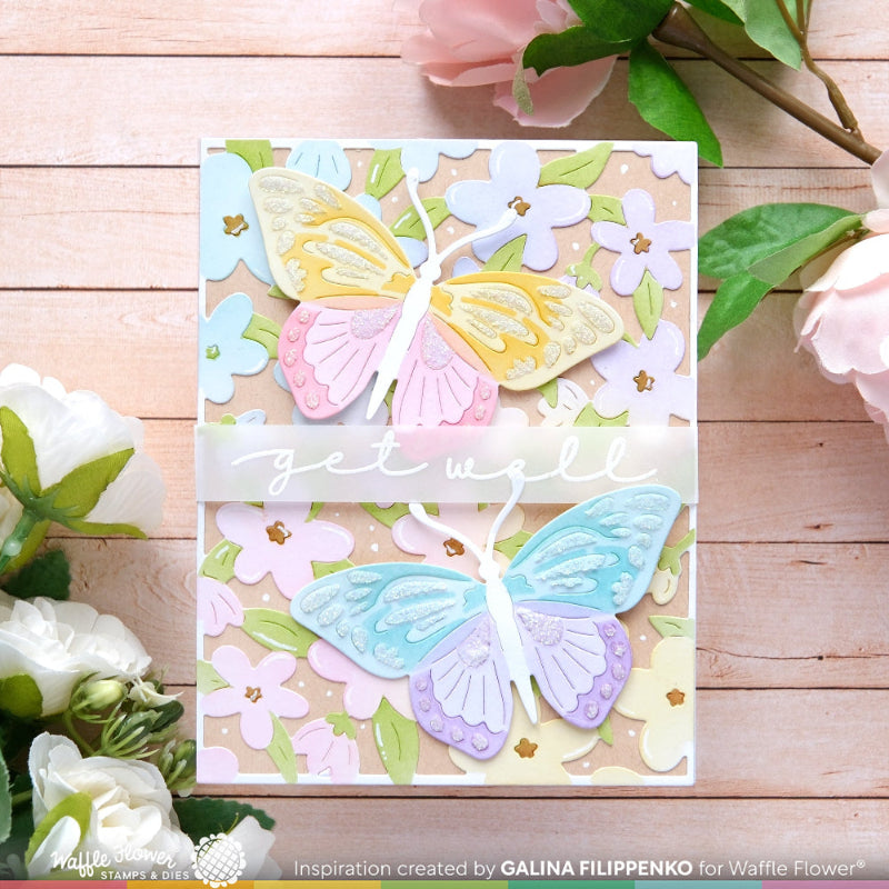 Waffle Flower Overlapping Hugs Additions Clear Stamp and Die Set butterfly