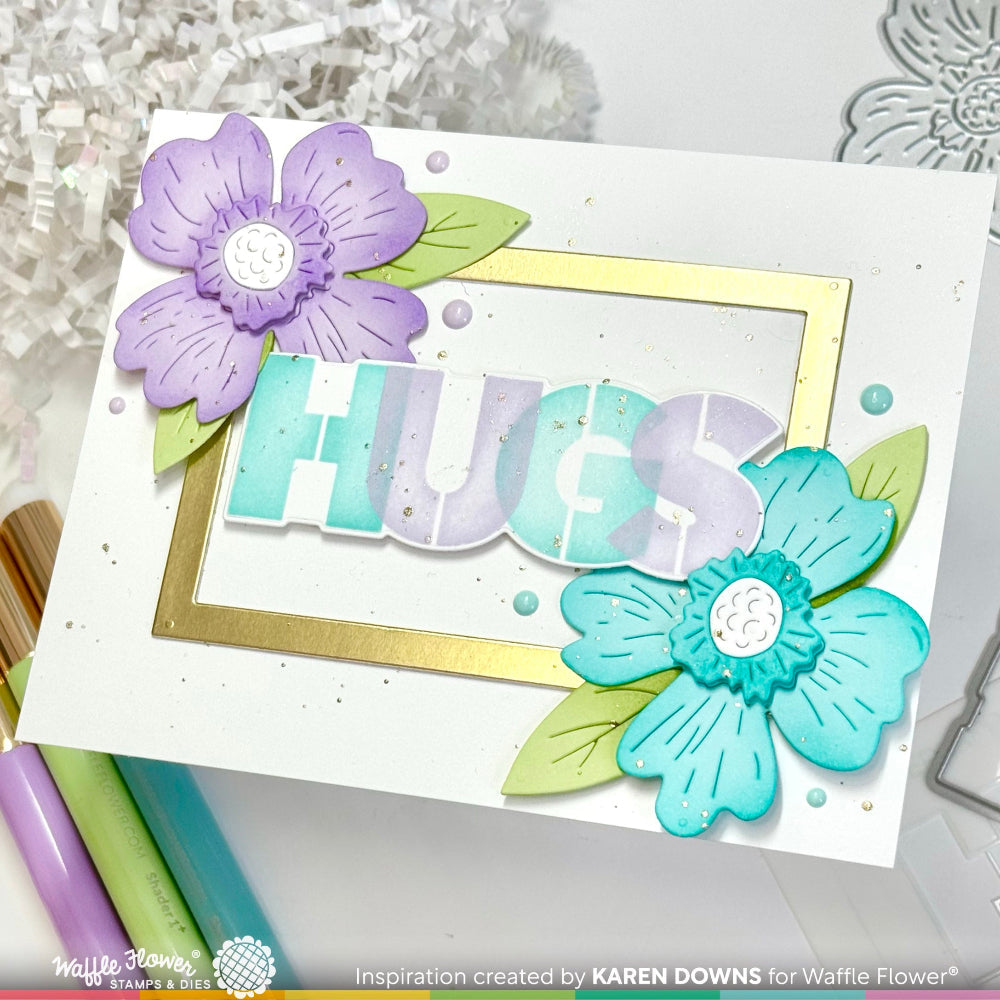 Waffle Flower Overlapping Hugs Additions Clear Stamps and Hugs Die-n-stencil Set frame