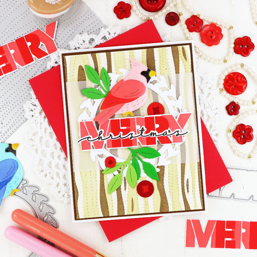 Waffle Flower Overlapping Merry Additions Clear Stamps 422093 cardinal