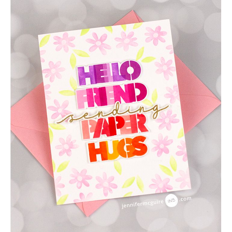 Waffle Flower Overlapping Paper Hugs Die n stencil Set 421958 hello friend | color-code:ALT01