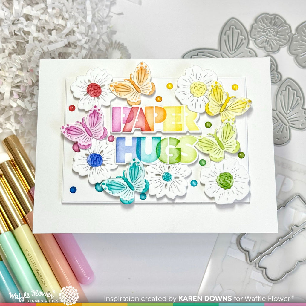 Waffle Flower Overlapping Paper Hugs Die n stencil Set 421958 rainbow