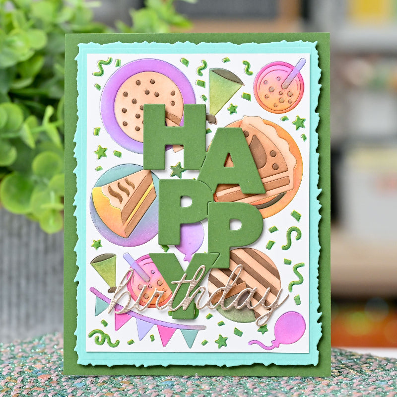 Waffle Flower Overlapping Vertical Happy Word Die 422206 celebrate