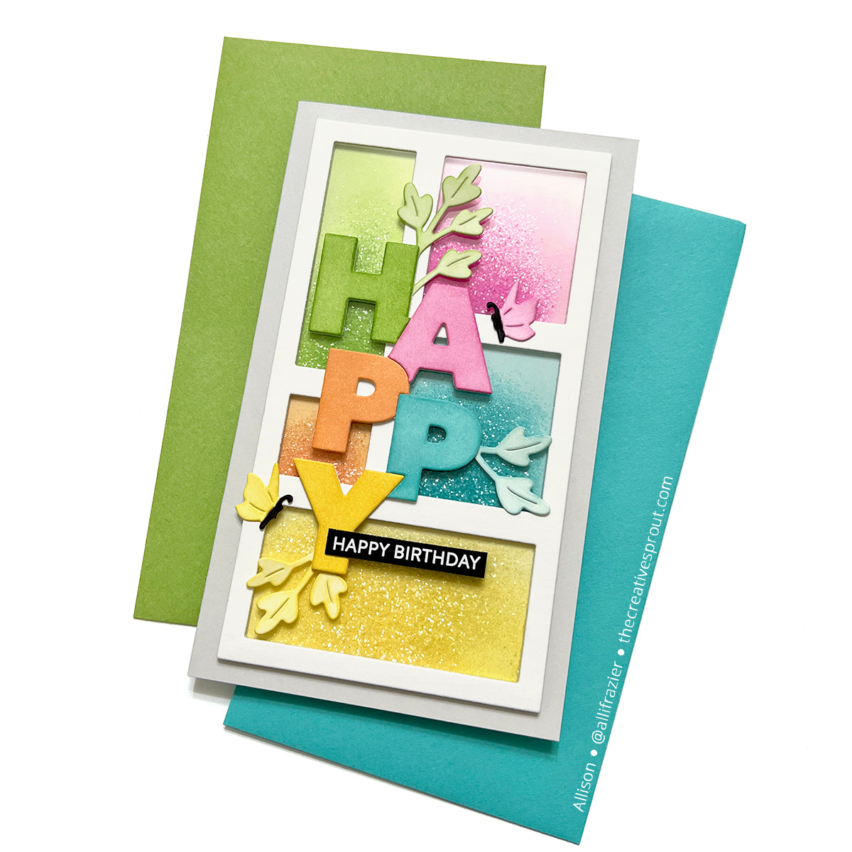 Waffle Flower Overlapping Vertical Happy Word Die 422206 color block | color-code:ALT01